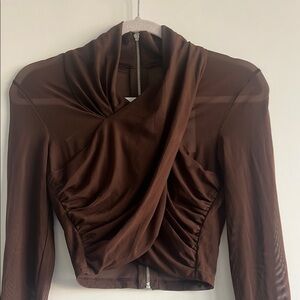 Bardot Brown Ruched Crop Blouse